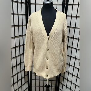 Uniqlo Cream Knit PREPPY BUTTON UP FRONT CARDIGAN, RIB KNIT, MEN SIZE M